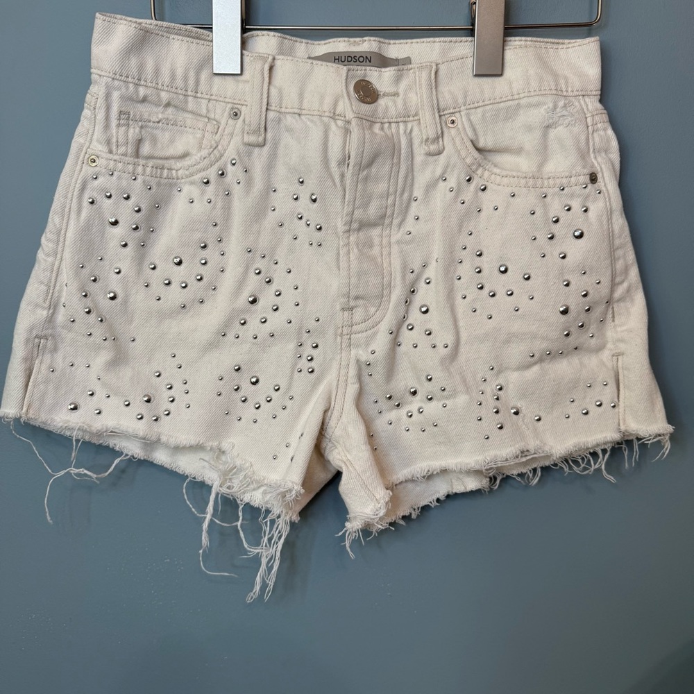 Hudson Lori Star Studded Off White 100% Cotton Denim Shorts. Women’s 26 - Picture 2 of 15